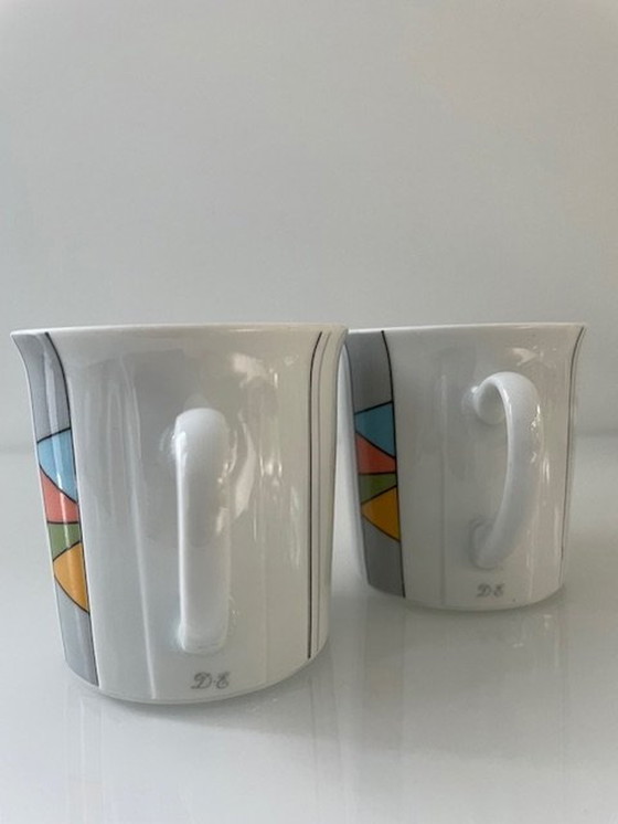 Image 1 of 2X tasses et soucoupes Winterling pour Douwe Egberts - Céramique de style Memphis - Allemagne de l'Ouest, années 1980