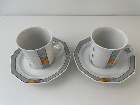 Image 1 of 2X tasses et soucoupes Winterling pour Douwe Egberts - Céramique de style Memphis - Allemagne de l'Ouest, années 1980