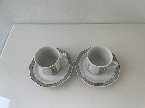 Image 1 of 2X tasses et soucoupes Winterling pour Douwe Egberts - Céramique de style Memphis - Allemagne de l'Ouest, années 1980