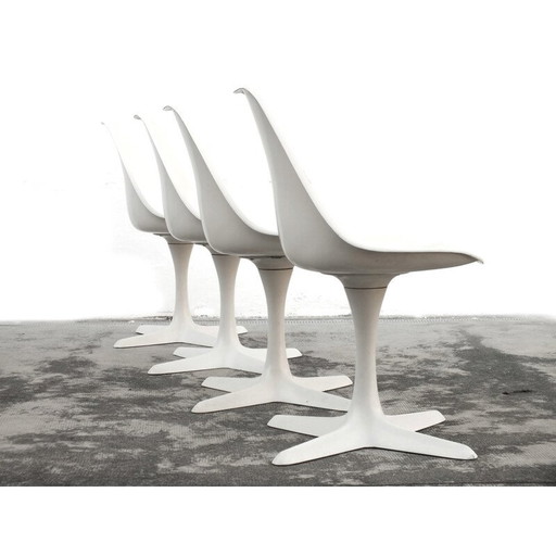 Ensemble de 4 chaises tulipes vintage en plastique blanc par Burke Maurice pour Arkana British, 1960s