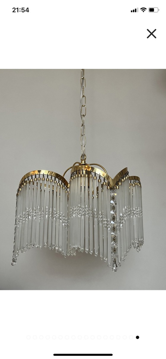 Image 1 of 4-Bow Art Deco Style Suspension Lamp Rod Chandelier 80's