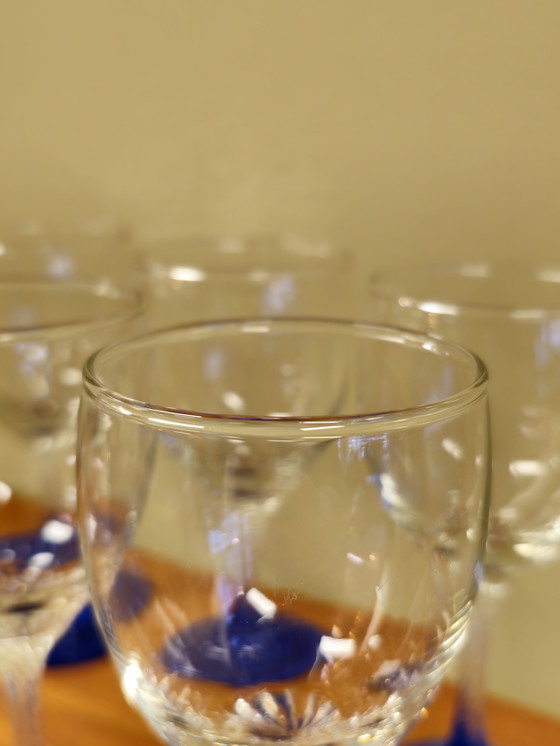 Image 1 of Set de 6 verres à vin vintage Verres à vin bleu
