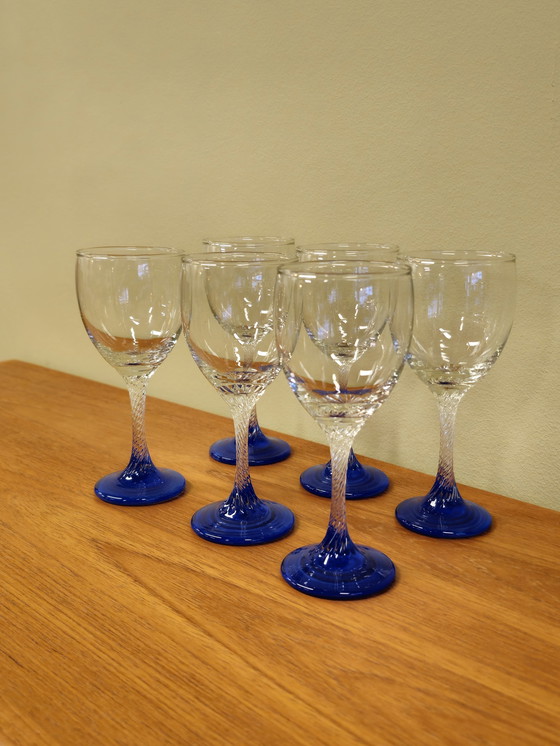 Image 1 of Set de 6 verres à vin vintage Verres à vin bleu