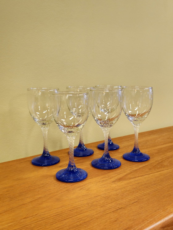 Image 1 of Set de 6 verres à vin vintage Verres à vin bleu