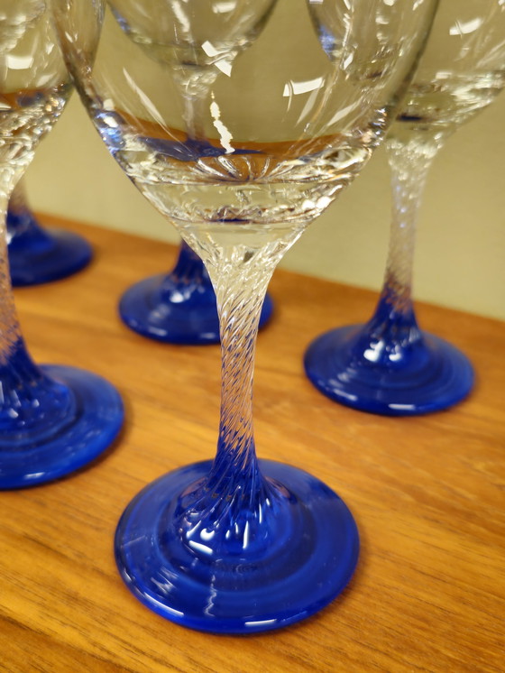 Image 1 of Set de 6 verres à vin vintage Verres à vin bleu