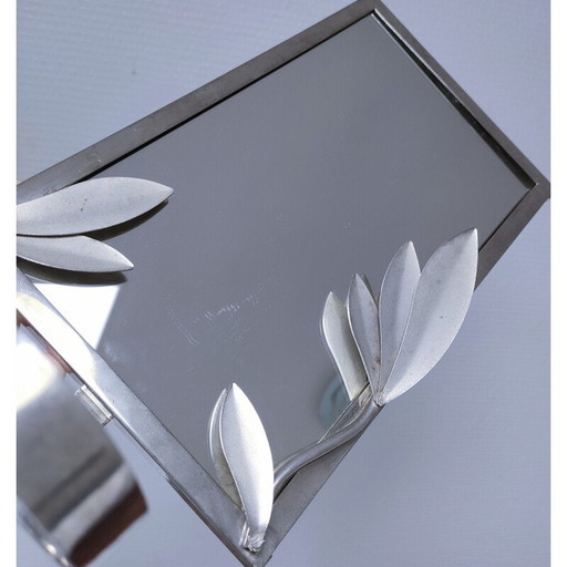 Bougeoir mural vintage en métal argenté et décor de feuillages, 1970