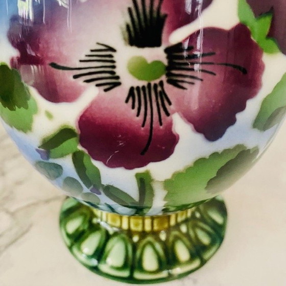 Image 1 of Vase Artdeco art nouveau fleurs vertes années 1920