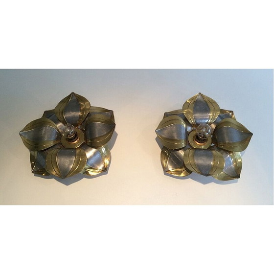Image 1 of Paire d'appliques françaises en métal et laiton 1970