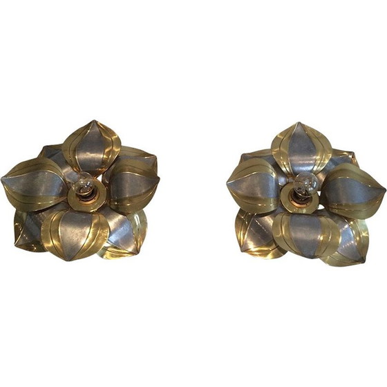 Image 1 of Paire d'appliques françaises en métal et laiton 1970