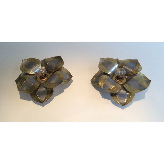 Image 1 of Paire d'appliques françaises en métal et laiton 1970