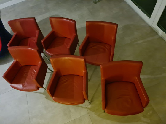 Image 1 of 6 chaises en cuir rouge