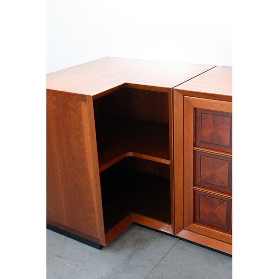 Image 1 of Meuble d'angle modulaire vintage en merisier avec portes vitrées et sculptées, 1970