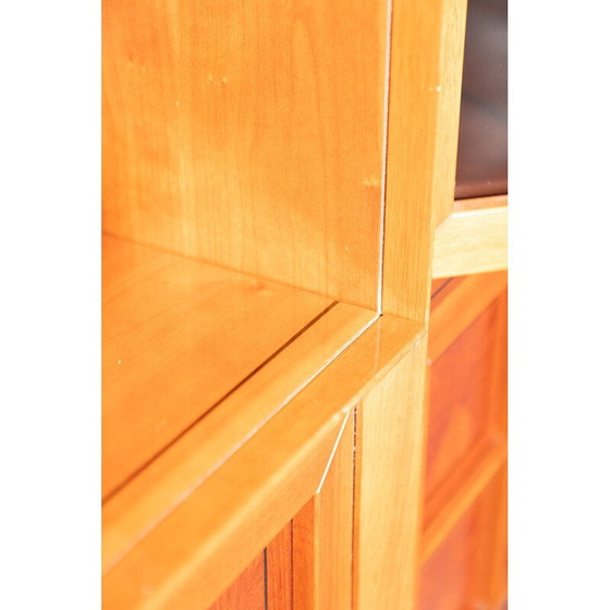 Image 1 of Meuble d'angle modulaire vintage en merisier avec portes vitrées et sculptées, 1970
