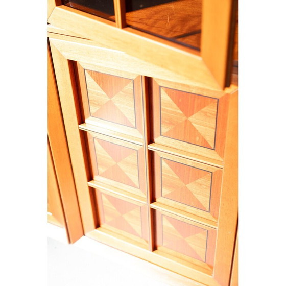 Image 1 of Meuble d'angle modulaire vintage en merisier avec portes vitrées et sculptées, 1970