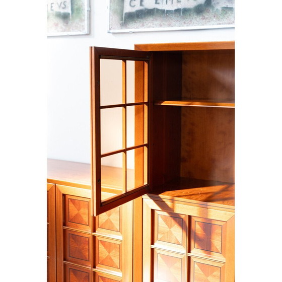 Image 1 of Meuble d'angle modulaire vintage en merisier avec portes vitrées et sculptées, 1970