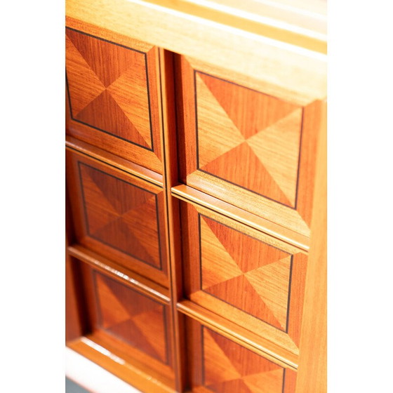 Image 1 of Meuble d'angle modulaire vintage en merisier avec portes vitrées et sculptées, 1970