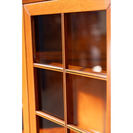 Image 1 of Meuble d'angle modulaire vintage en merisier avec portes vitrées et sculptées, 1970