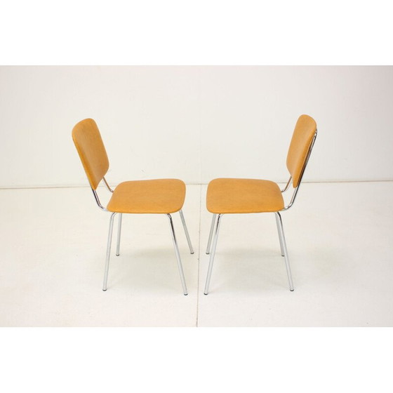 Image 1 of Ensemble de 4 chaises de salle à manger vintage en chrome et en similicuir, Tchécoslovaquie, années 1970