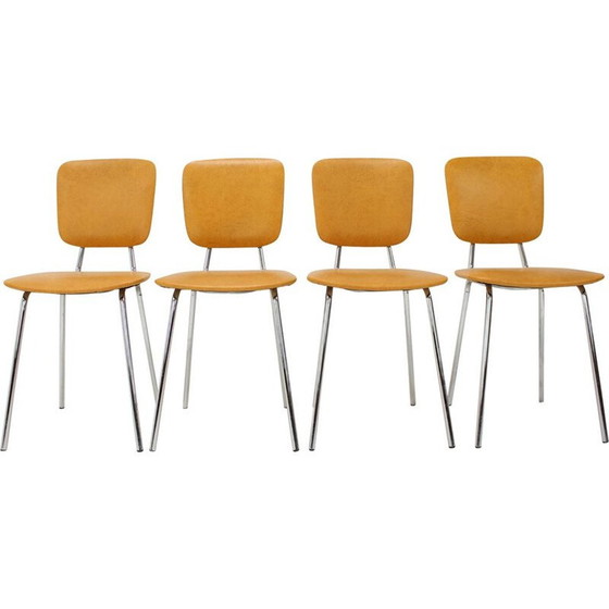 Image 1 of Ensemble de 4 chaises de salle à manger vintage en chrome et en similicuir, Tchécoslovaquie, années 1970