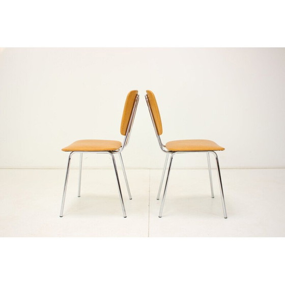 Image 1 of Ensemble de 4 chaises de salle à manger vintage en chrome et en similicuir, Tchécoslovaquie, années 1970