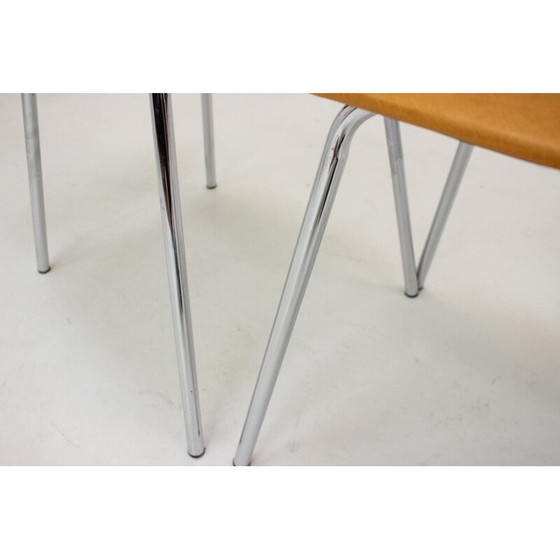Image 1 of Ensemble de 4 chaises de salle à manger vintage en chrome et en similicuir, Tchécoslovaquie, années 1970