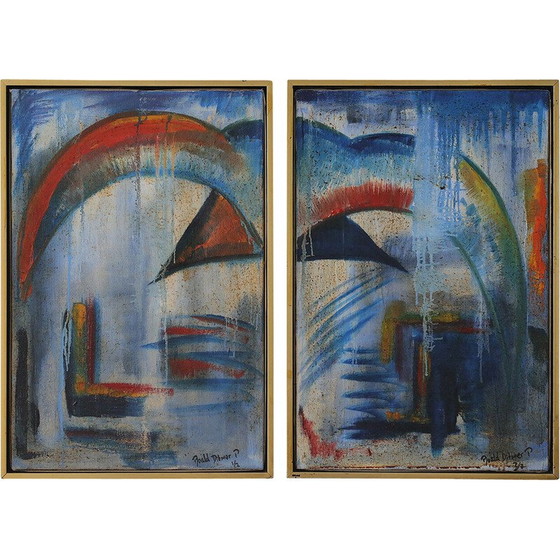 Image 1 of Paire de peintures vintage de Roald Ditmer, 1980