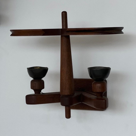 Image 1 of Paire d'appliques vintage en chêne et céramique par Guillerme et Chambron, France 1960