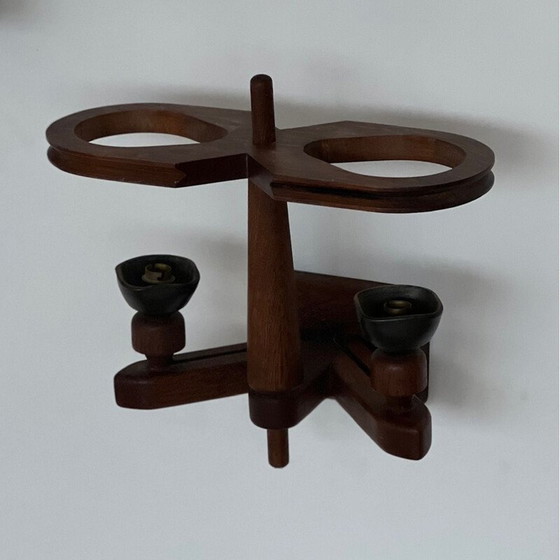 Image 1 of Paire d'appliques vintage en chêne et céramique par Guillerme et Chambron, France 1960