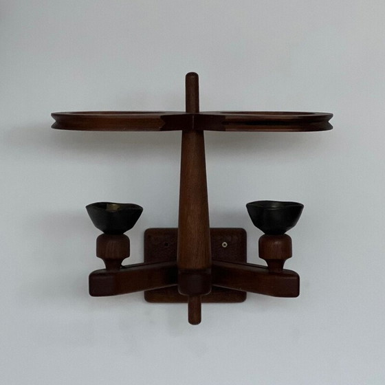 Image 1 of Paire d'appliques vintage en chêne et céramique par Guillerme et Chambron, France 1960
