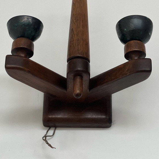 Image 1 of Paire d'appliques vintage en chêne et céramique par Guillerme et Chambron, France 1960