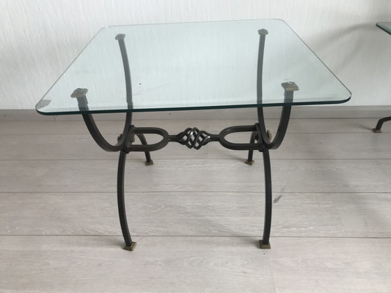 Image 1 of Table basse et table d'appoint vintage en fer forgé fait main