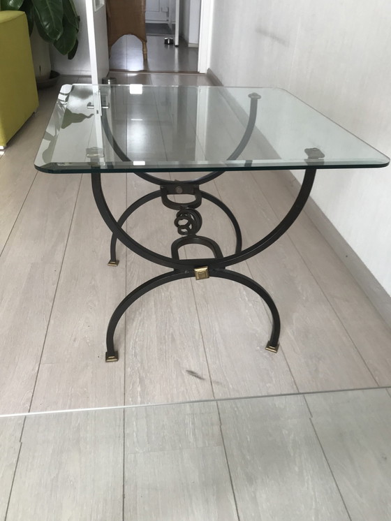 Image 1 of Table basse et table d'appoint vintage en fer forgé fait main