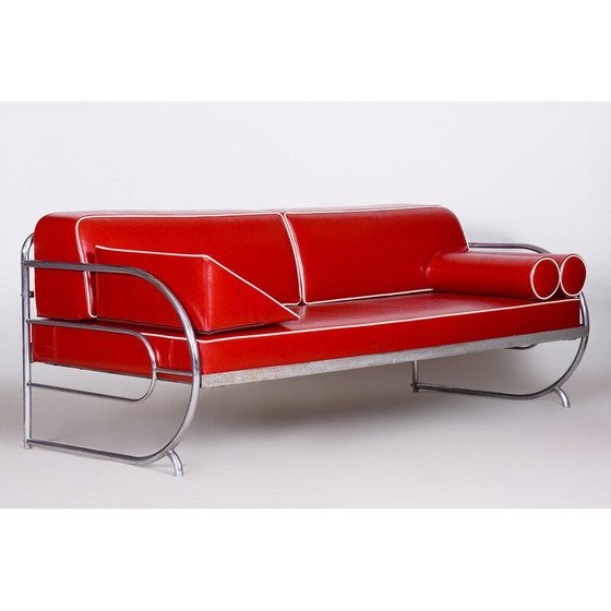 Image 1 of Canapé vintage Bauhaus en cuir et chrome par Robert Slezak, Tchécoslovaquie 1930