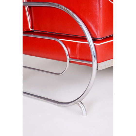 Image 1 of Canapé vintage Bauhaus en cuir et chrome par Robert Slezak, Tchécoslovaquie 1930