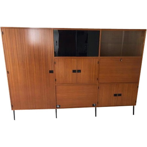 Meuble vintage en teck et verre par René Jean Caillette