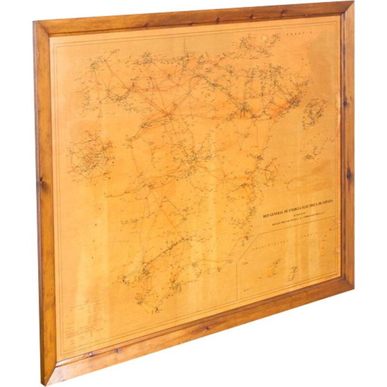 Image 1 of Affiche vintage de réseau électrique en bois, Espagne 1980