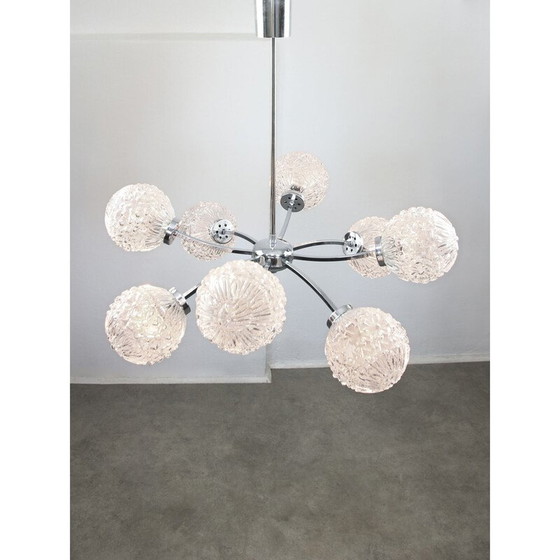 Image 1 of Lustre vintage en chrome et cristal avec 8 bras, Italie 1960