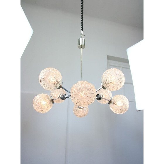 Image 1 of Lustre vintage en chrome et cristal avec 8 bras, Italie 1960
