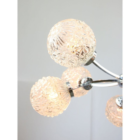 Image 1 of Lustre vintage en chrome et cristal avec 8 bras, Italie 1960