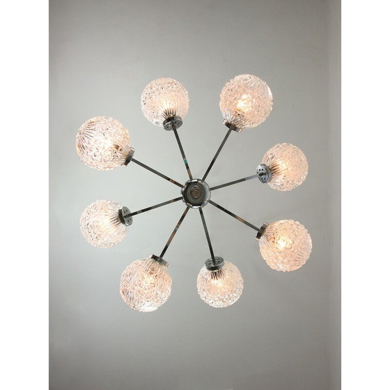 Image 1 of Lustre vintage en chrome et cristal avec 8 bras, Italie 1960