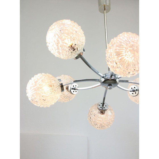 Image 1 of Lustre vintage en chrome et cristal avec 8 bras, Italie 1960