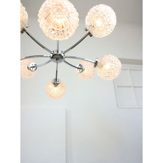 Image 1 of Lustre vintage en chrome et cristal avec 8 bras, Italie 1960