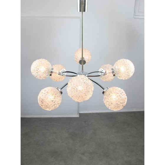 Image 1 of Lustre vintage en chrome et cristal avec 8 bras, Italie 1960