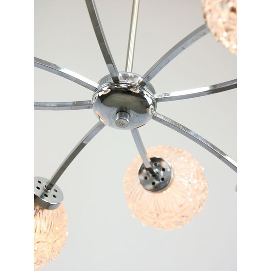 Image 1 of Lustre vintage en chrome et cristal avec 8 bras, Italie 1960