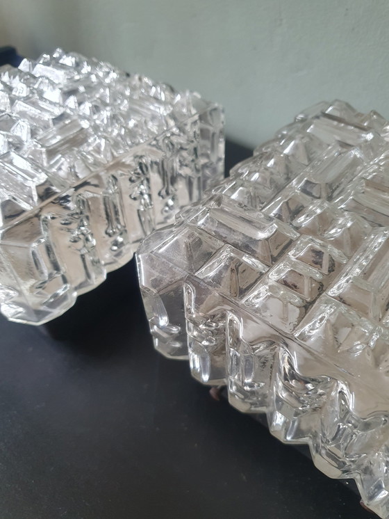 Image 1 of Plafonnier Square 'Icecube' en verre clair, Mid Century Modern