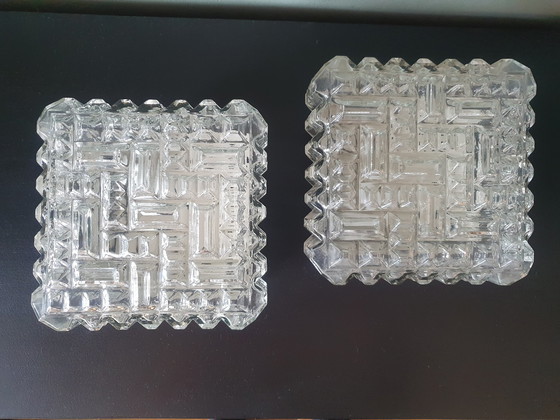 Image 1 of Plafonnier Square 'Icecube' en verre clair, Mid Century Modern