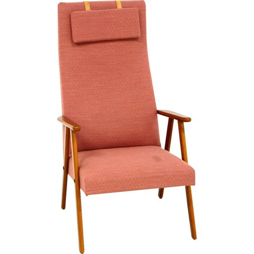 Fauteuil scandinave vintage en hêtre et tissu, Suède 1950