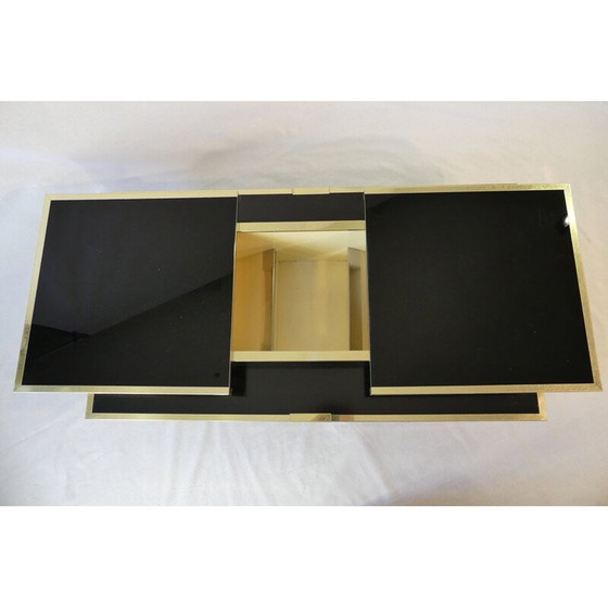 Image 1 of Table basse vintage en opaline noire et aluminium doré, Italie 1970