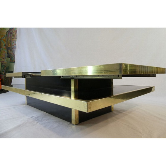 Image 1 of Table basse vintage en opaline noire et aluminium doré, Italie 1970