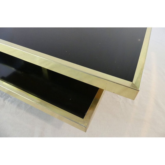 Image 1 of Table basse vintage en opaline noire et aluminium doré, Italie 1970